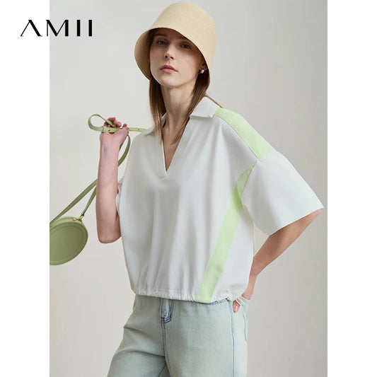 2025 AMII V-Neck Cotton T-Shirt for Women