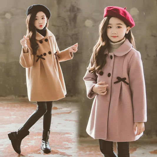 Girls Long Wool Winter Coat (3–12Y)
